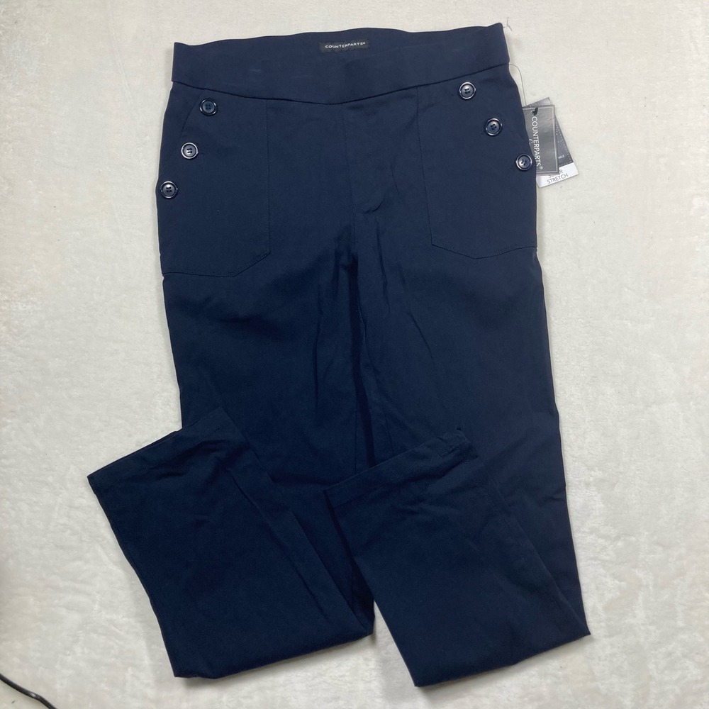 Counterparts Navy Blue Sailor Button Stretch Pull On Pants Medium Nautical Work
